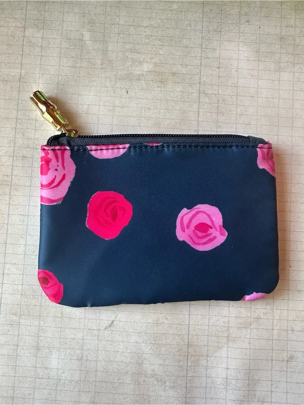 Toss Designs Navy Floral Zip Pouch with Pink Rose Print